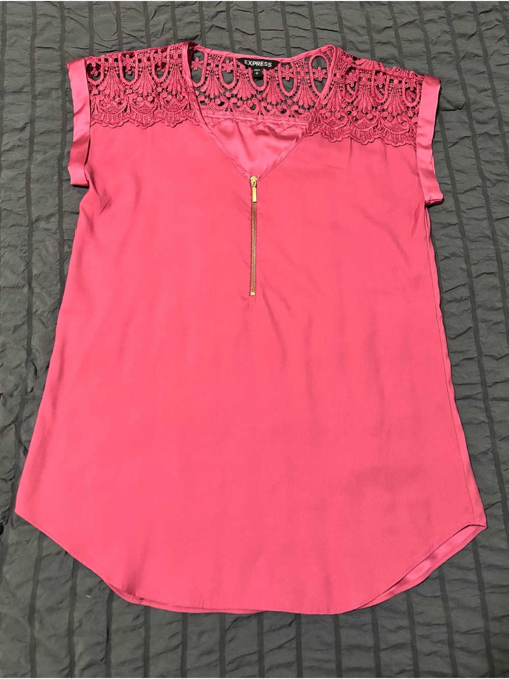 Express Women’s Coral Pink Lace-Yoke Zip Front Blouse